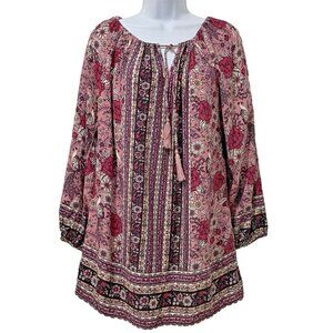 Aveology Tunic Dress Womens 14 Floral Peasant Boho Cottagecore Pink Long Sleeve